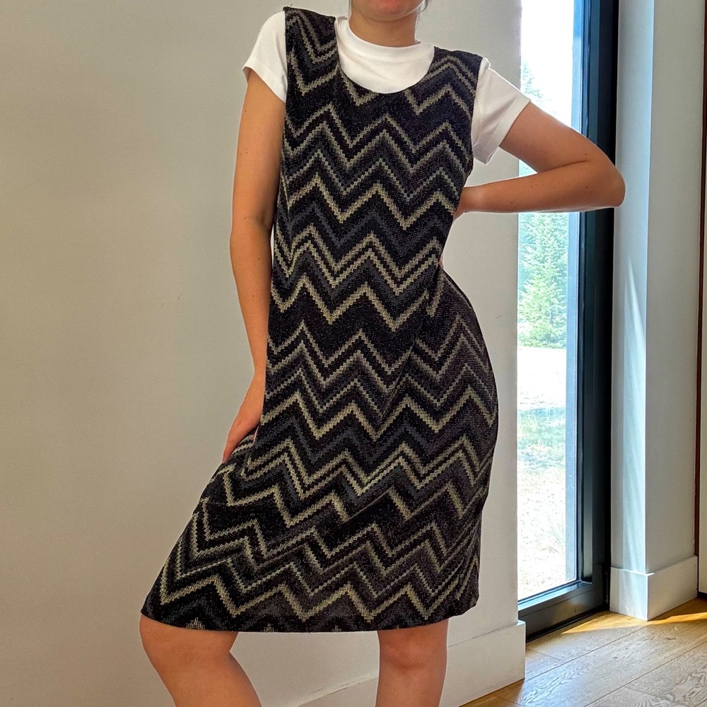 JESSICA Black and Silver Metallic  Midi Dress Sleeveless  - 14
